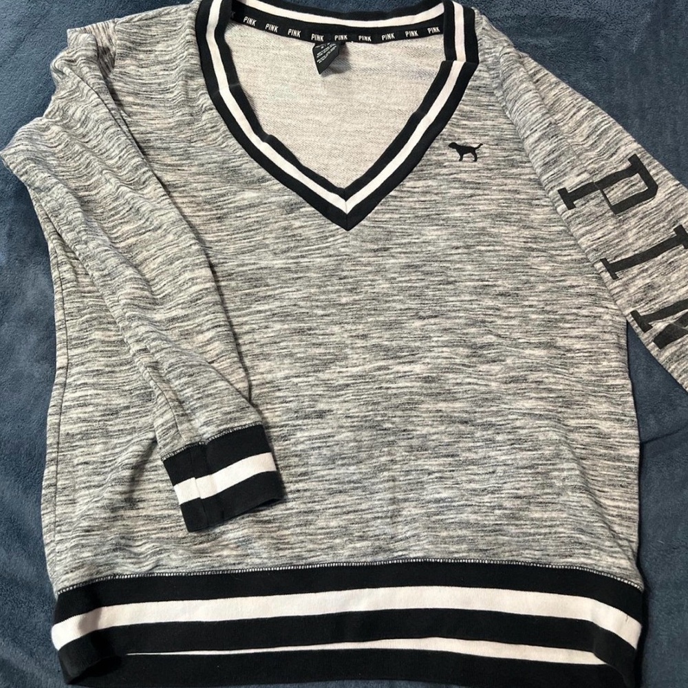Victoria's Secret PINK Black and Gray V-Neck Sweater